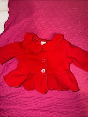 Girls' Red Peplum Pea Coat with Peter Pan Collar